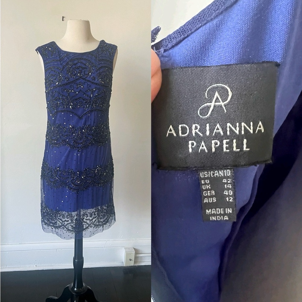 Adrianna Papell Royal Blue Embellished Beaded Midi Dress Size 10